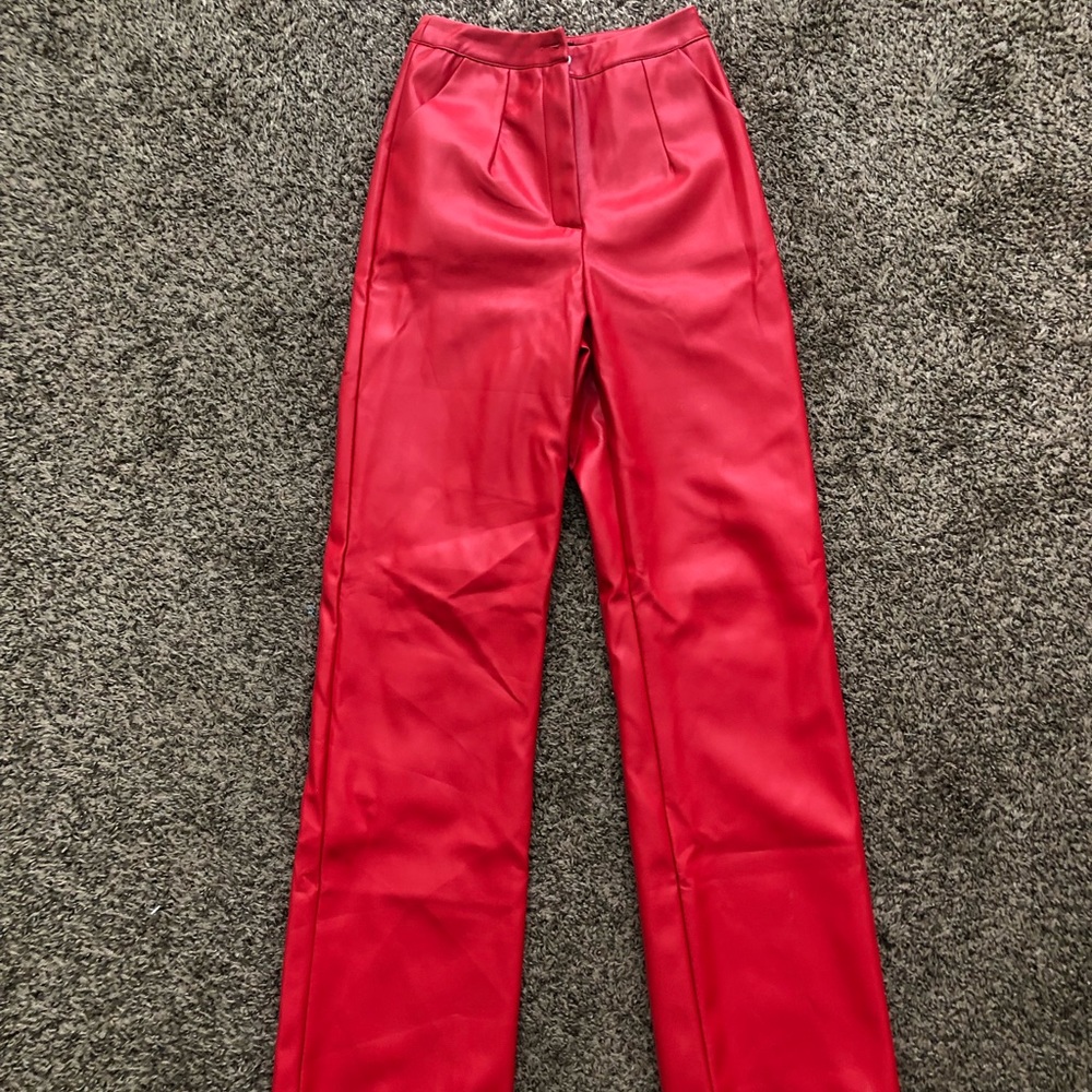 Red Faux Leather Pants
